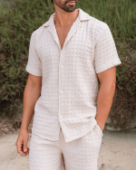 Orb Button Down Waffle Shirt – Sand – Mens - Image 5