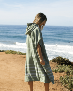 Classic Stripe Hooded Poncho – Hedge Green - Image 2