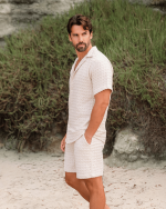 Orb Button Down Waffle Shirt – Sand – Mens - Image 8