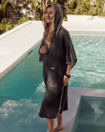 Falta Gauze Hooded Poncho – Black - Image 5