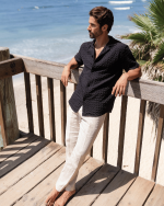 Orb Button Down Waffle Shirt – Black – Mens - Image 5