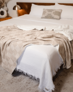 Cloud Checker Plush Blanket – Beige - Image 7