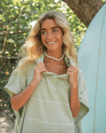 Classic Stripe Hooded Poncho – Celadon Green - Image 7