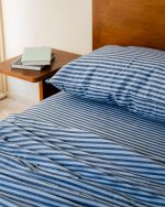 Classic Micro Twill Stripe Melange Flat Top Sheet Indigo - Image 5