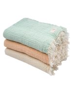 Little Fishies Gauze Receiving Blanket Set – 3 Pack – Seafoam / Peach Fuzz / Natural - Image 8