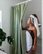 Micro Waffle Shower Curtain Beige - Image 9
