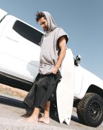 Classic Stripe Hooded Poncho – Grey - Image 8